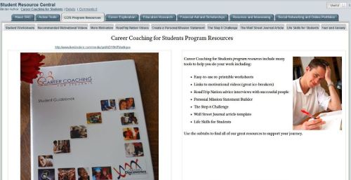 Career Coaching for Students extensive library of worksheets, videos, and more